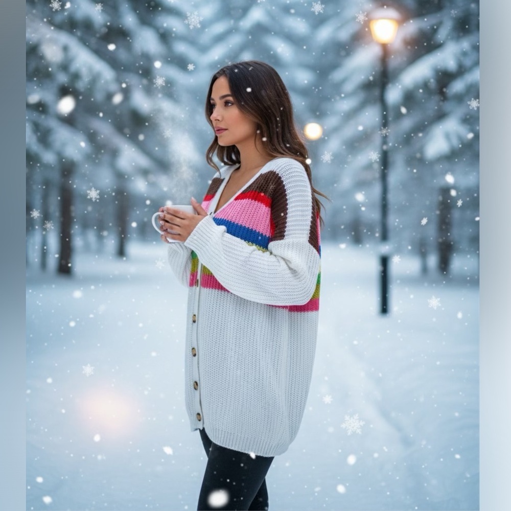 Zaful Colorful Striped‎ Button-Up Cardigan
